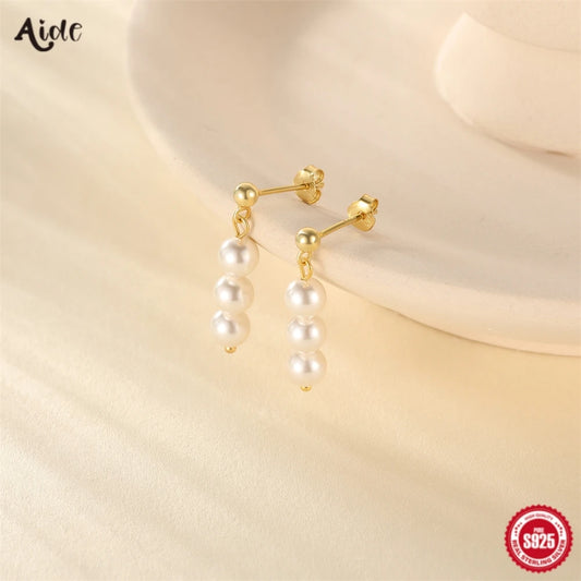 Aide 925 Sterling Silver Pearl Beading Drop Earrings