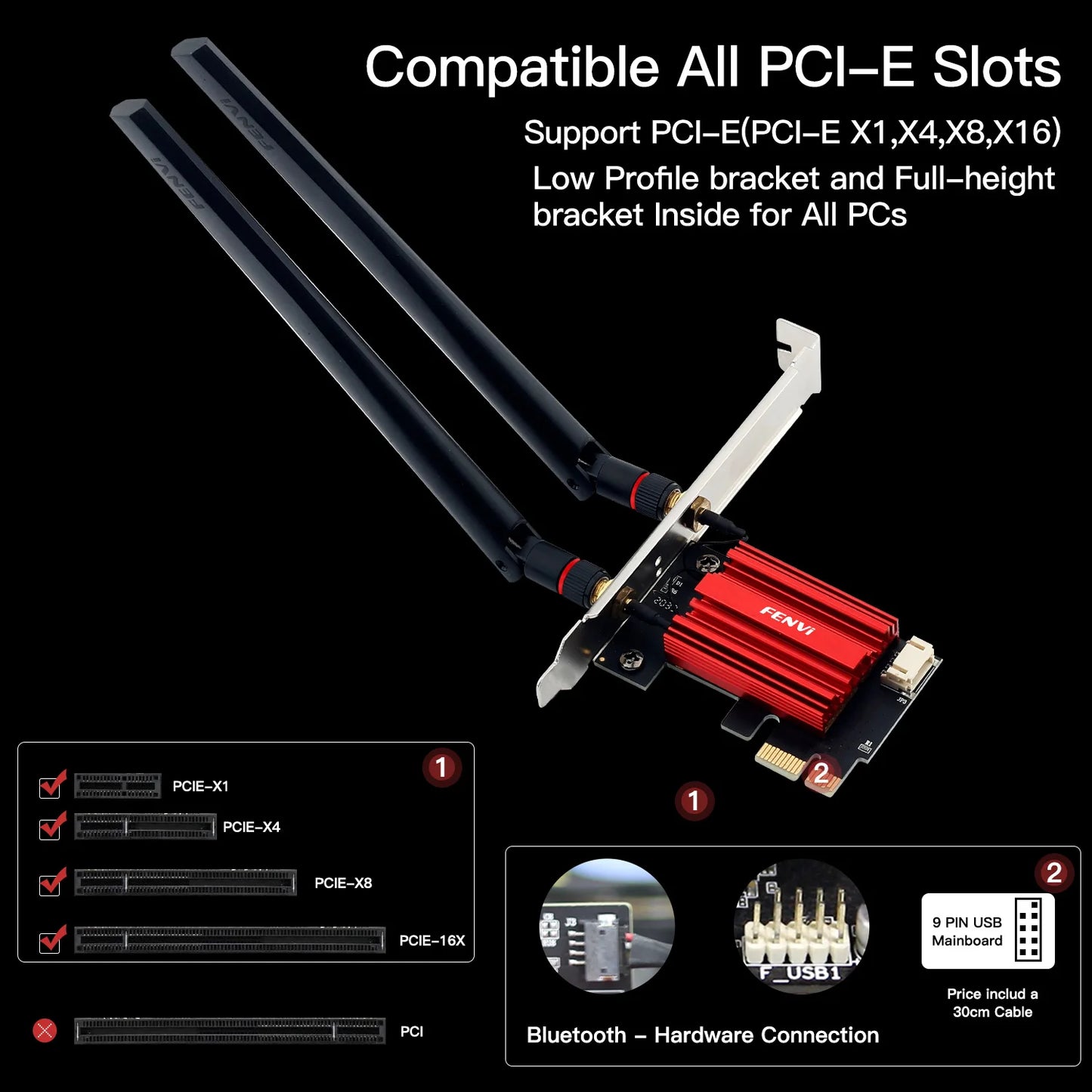 Dual-Band PCIe Wireless Network Card with Bluetooth for Desktop PCs