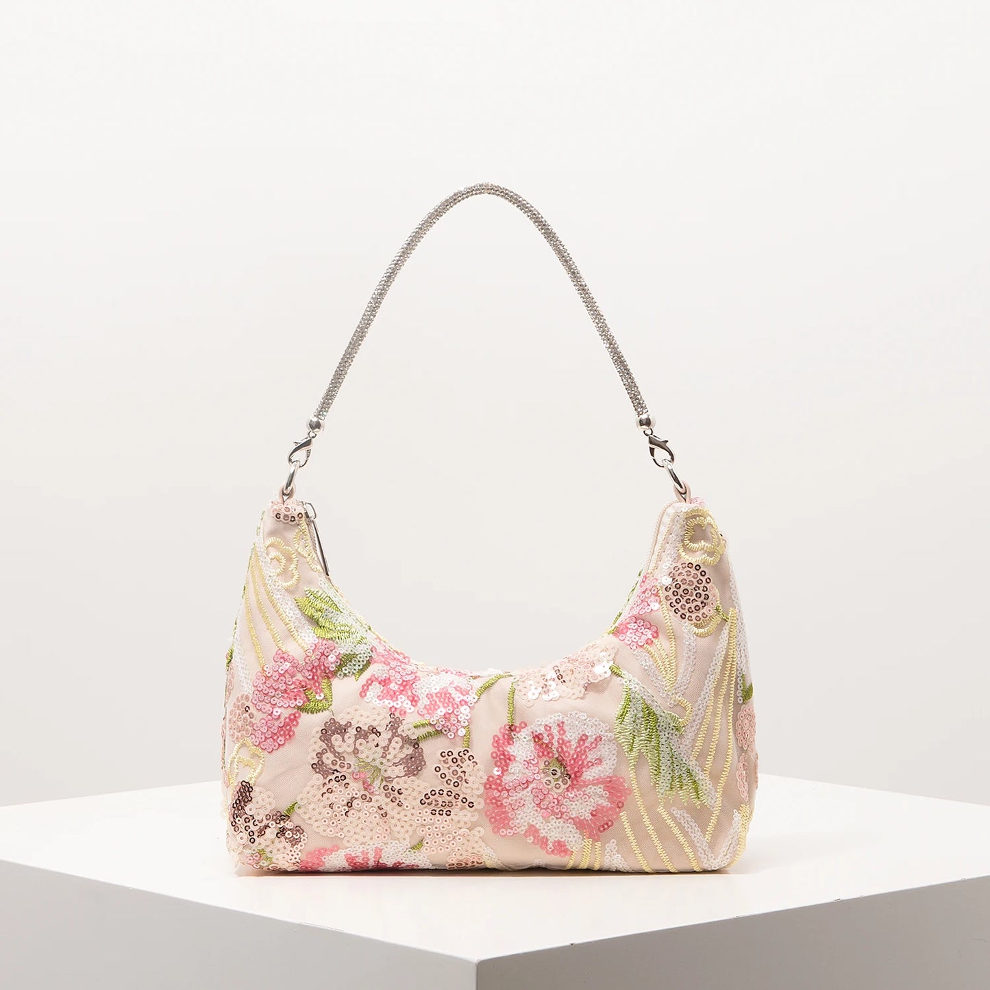 Floral Embroidered Sequin Shoulder Bag