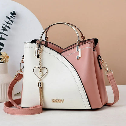 Women's Color Block PU Large Tote Shoulder Bag