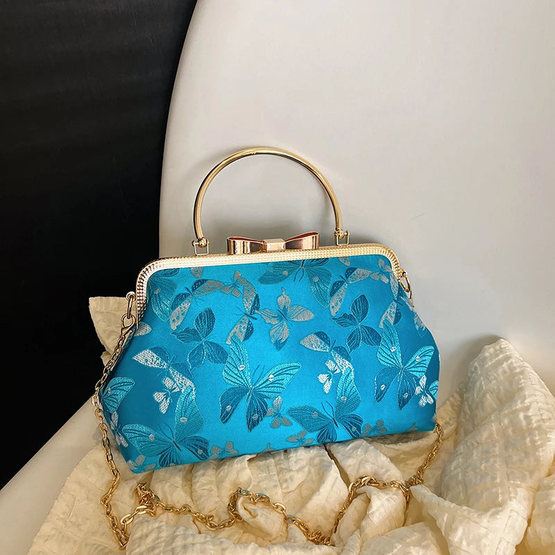 Vintage Embroidered Chain Clutch Handbag