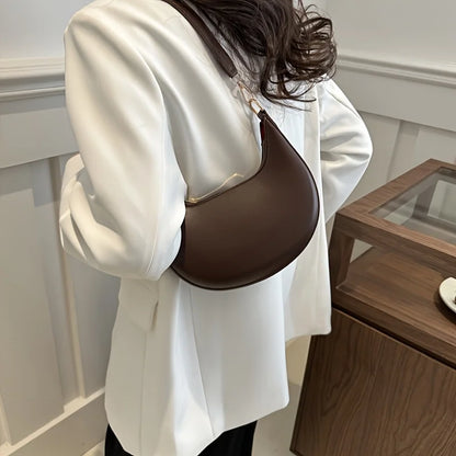 Minimalist PU Leather Crescent Shoulder Handbag