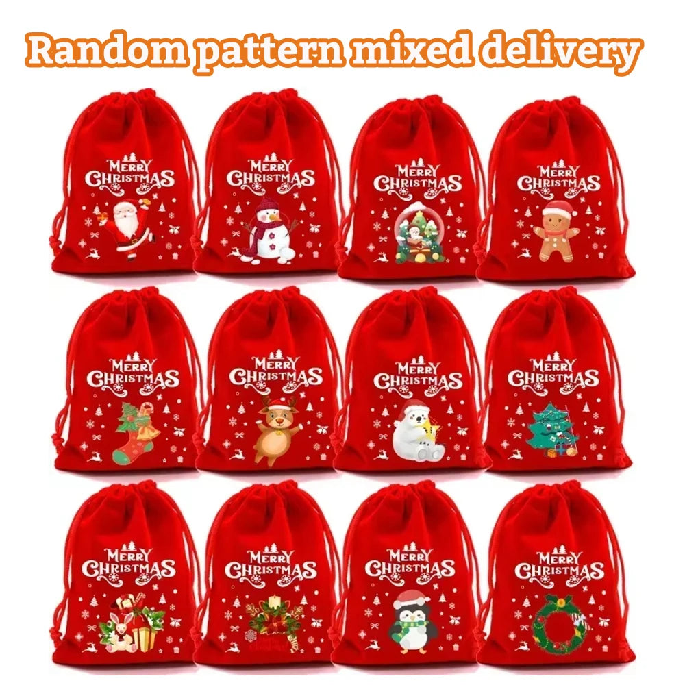 5-Piece Christmas Velvet Drawstring Gift Bags