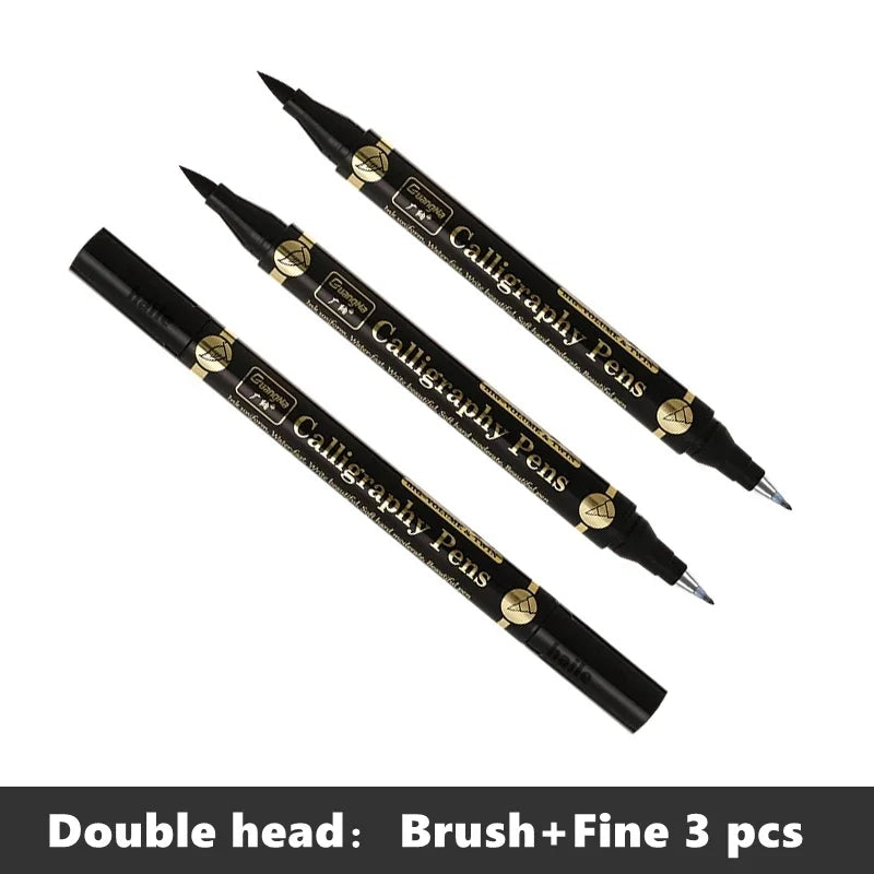 3 Pc/lot Double Head Multifunction Pen Black Ink For Calligraphy