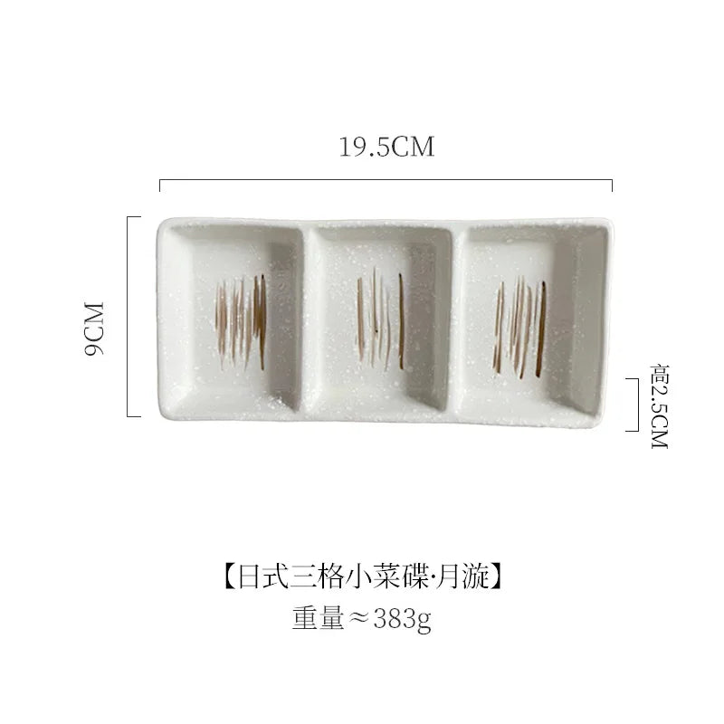Japanese 3-Compartment Ceramic Sauce & Sushi Dish