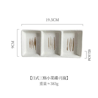 Japanese 3-Compartment Ceramic Sauce & Sushi Dish