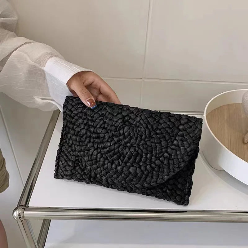 Women’s Handwoven Straw Envelope Clutch Bag