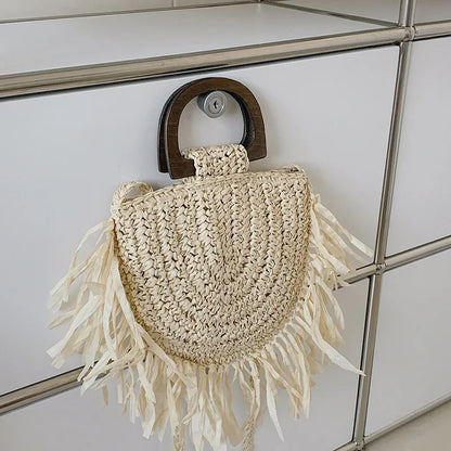 Handwoven Bohemian Straw Shopper Tote Bag