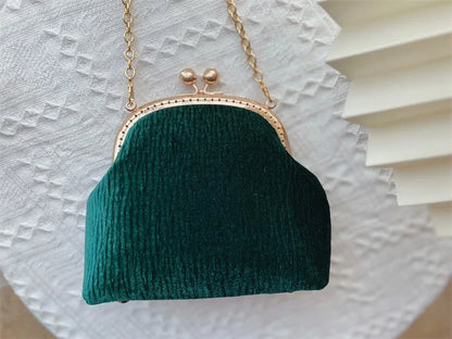 Vintage Green Velvet Pearl Clutch Bag