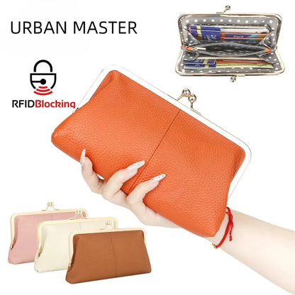 Genuine Leather Kiss Lock Wallet