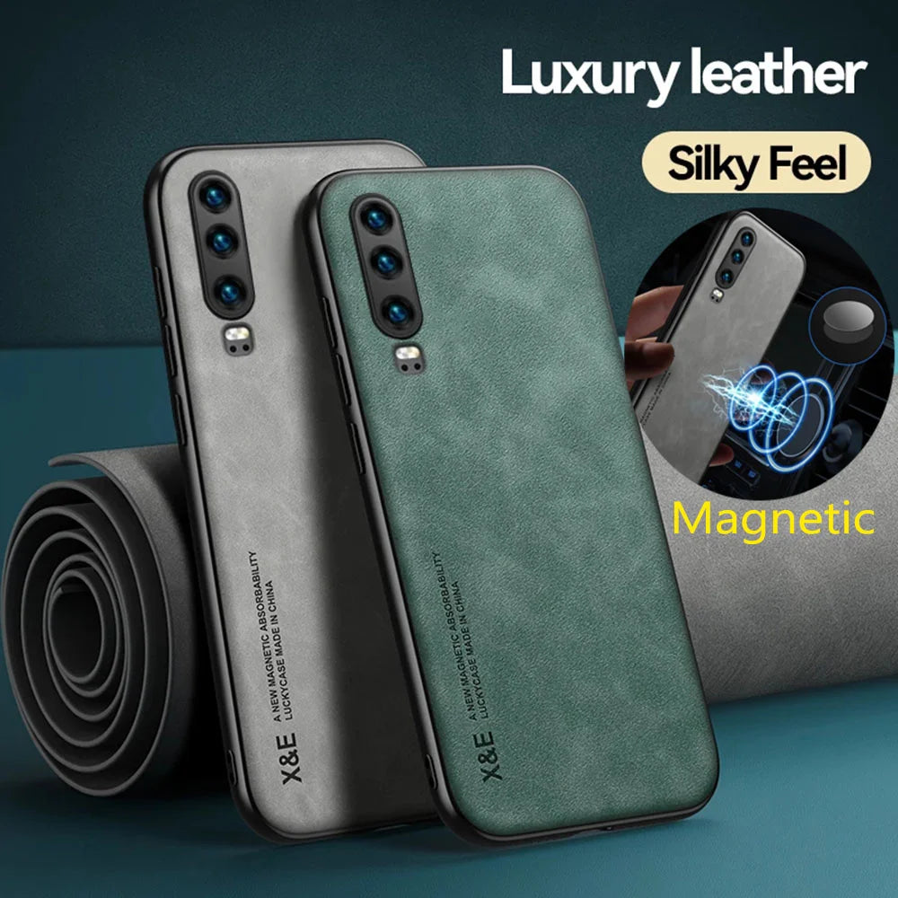 Magnetic Sheepskin Leather Phone Case For Huawei P30 Lite P20 P40 P50 Pro