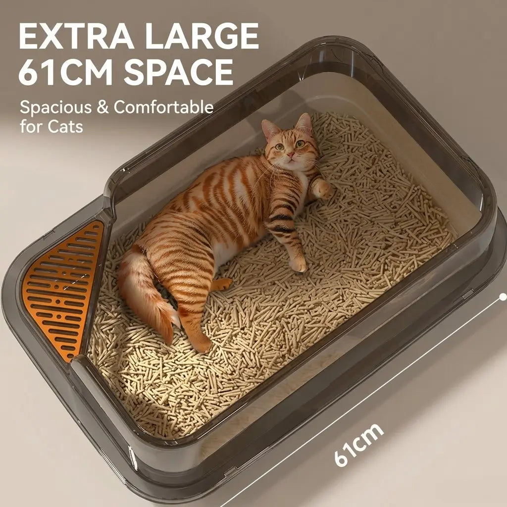 Semi-Enclosed Cat Litter Box with Scoop
