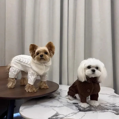 White Knit Sweater Jumpsuit for Small Dogs