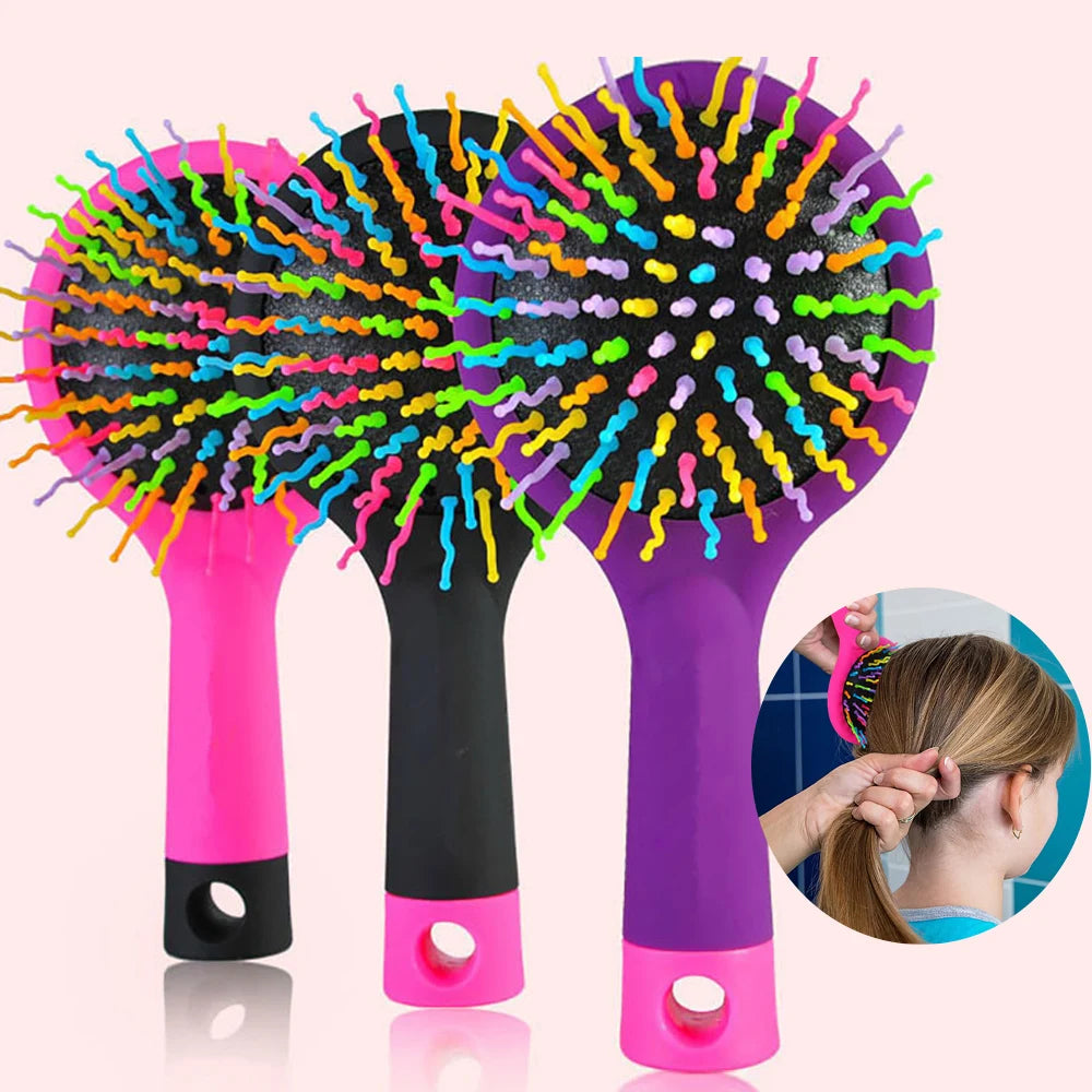 Rainbow Air Volume Paddle Hair Comb With Makeup Mirror