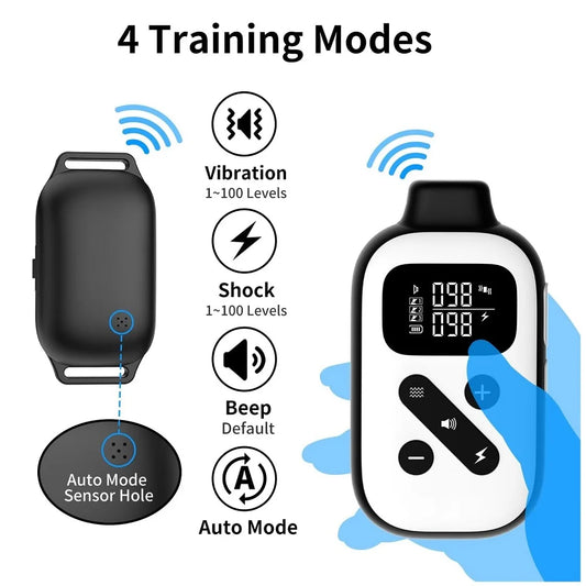 IPX7 Waterproof Remote Dog Training Collar with Auto Anti-Bark Mode