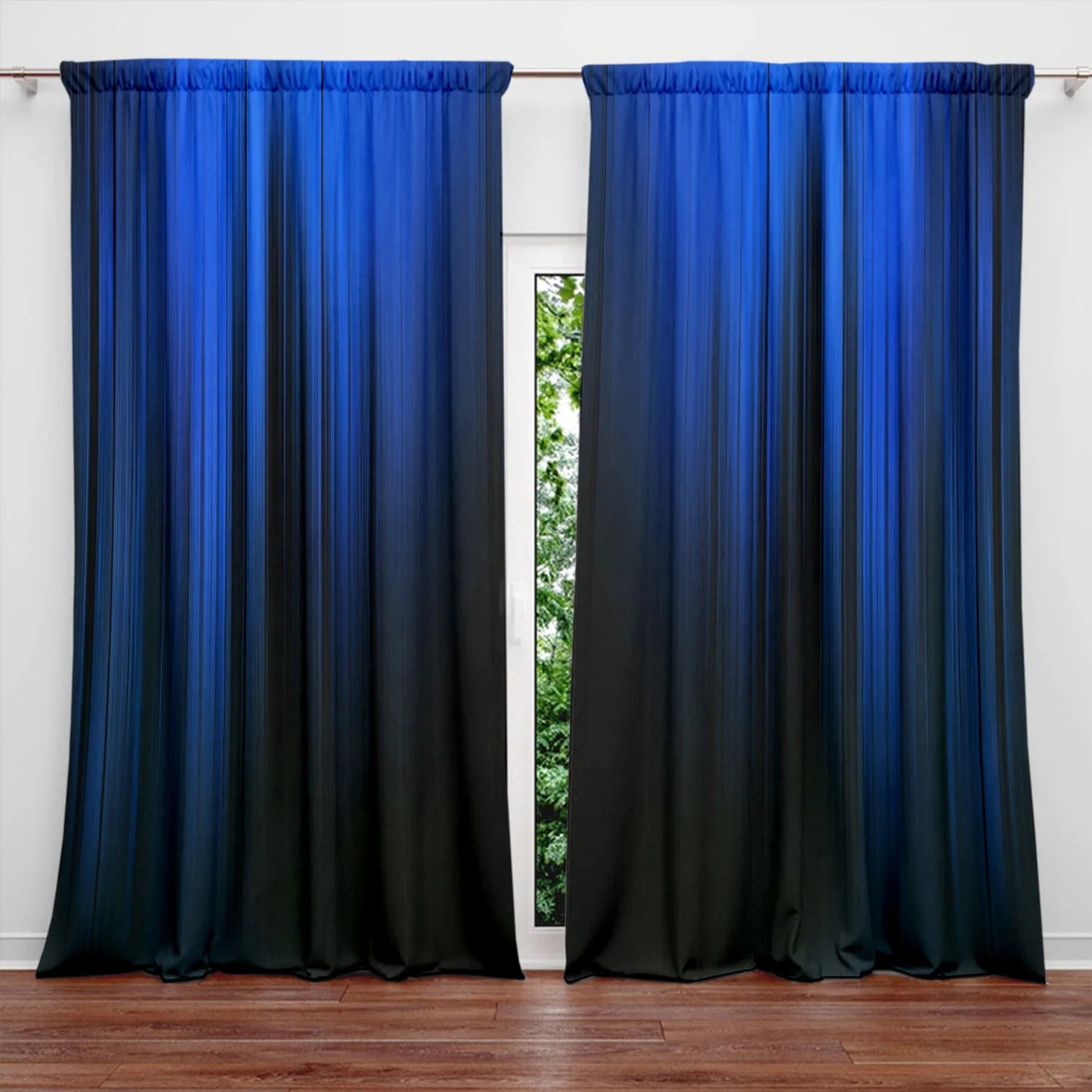 Blue & Black Gradient Stripe Window Curtains