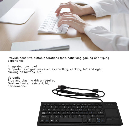 Compact Water-Resistant Wired Keyboard with Integrated Touchpad