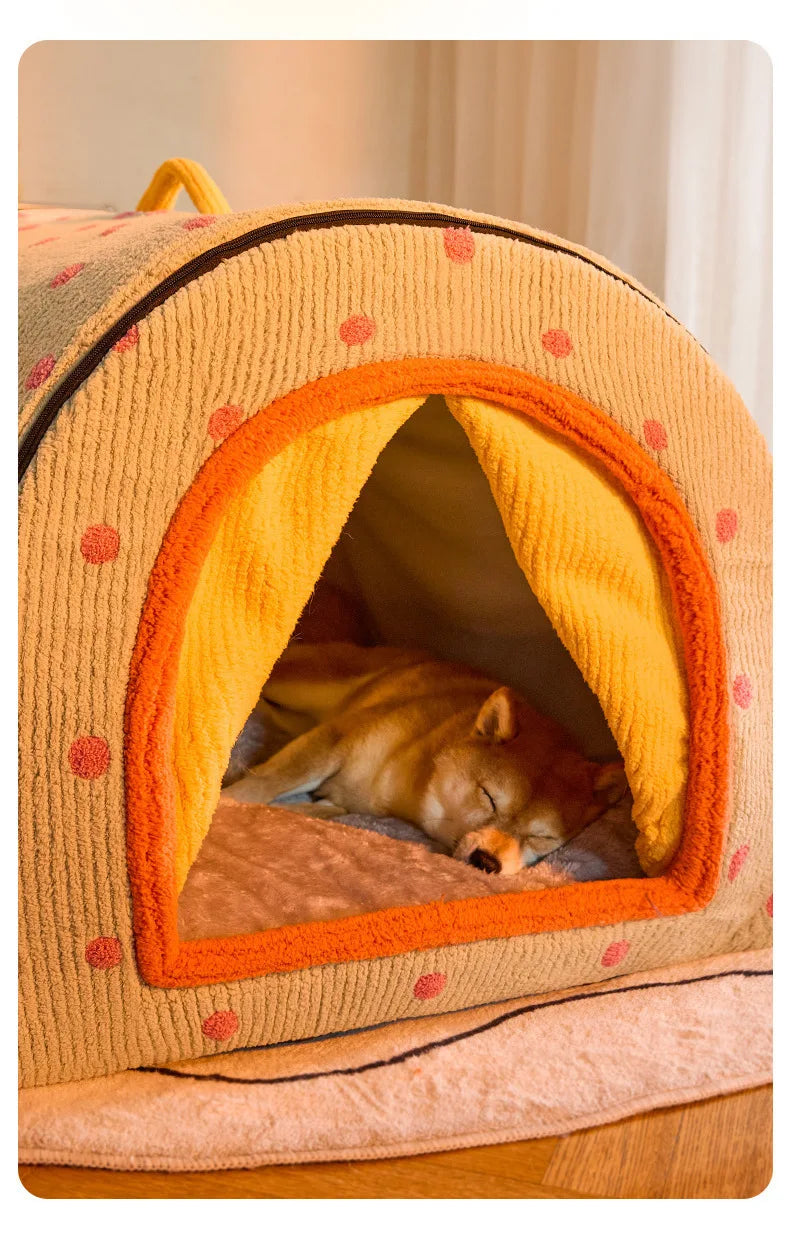 Insulated Enclosed Dog Cave Bed for Autumn & Winter