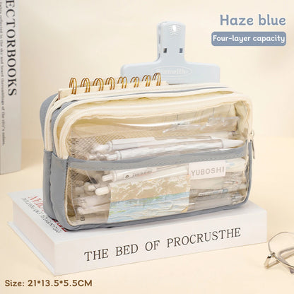 Transparent Four-Layer Pencil Bag