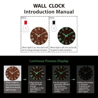 Wooden Glow-in-the-Dark Wall Clock