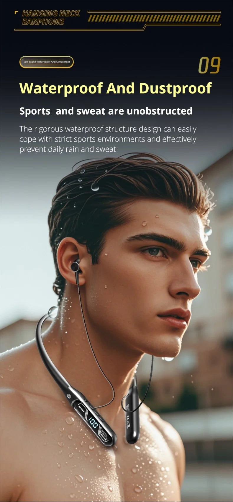 Bluetooth Sports Earphones with HD Microphone & 80-Hour Battery