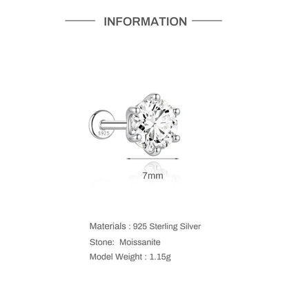 925 Sterling Silver Round Moissanite Stud Earring