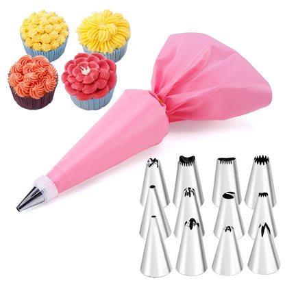 6-24 Pcs Set Pastry Bag and Stainless Steel Cake Nozzle