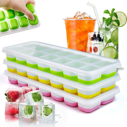 14-Grid Silicone Ice Cube Tray with Lid