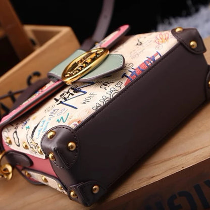 Vintage Graffiti Bear Top Handle Satchel Bag