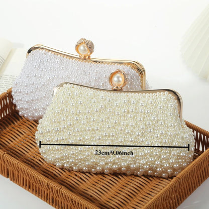 Pearl Beaded Shell Evening Clutch