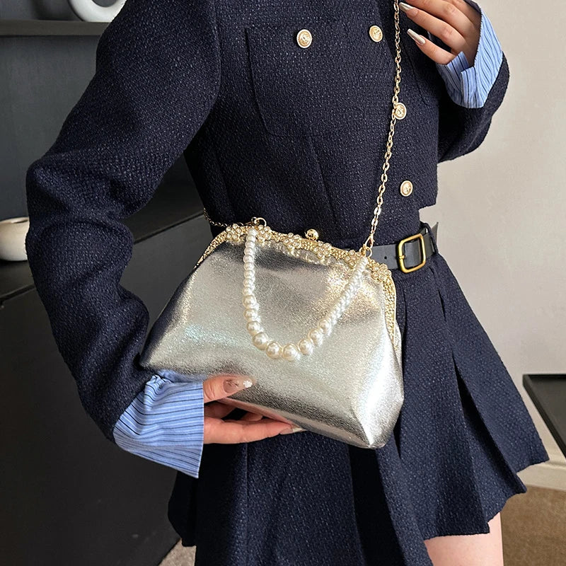 Luxury Pearl Chain Minaudière Shoulder Bag
