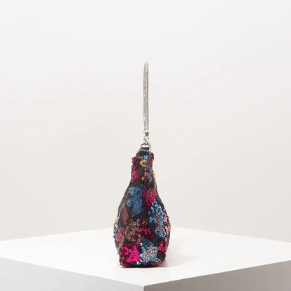 Floral Embroidered Sequin Shoulder Bag