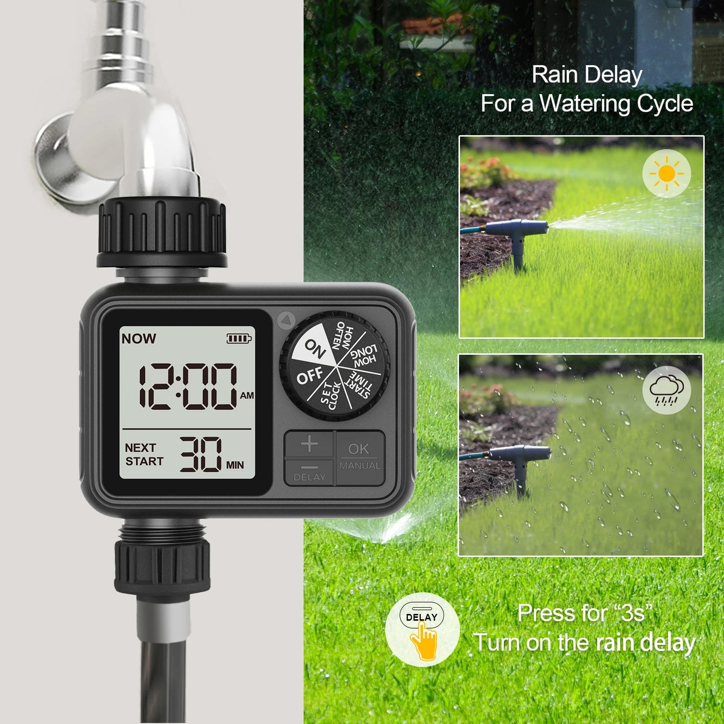 Programmable Automatic Irrigation Timer for Garden Hoses