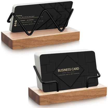 Premium Wooden Business Card Holder with Metal Frame