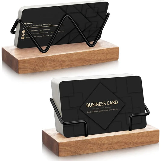Premium Wooden Business Card Holder with Metal Frame