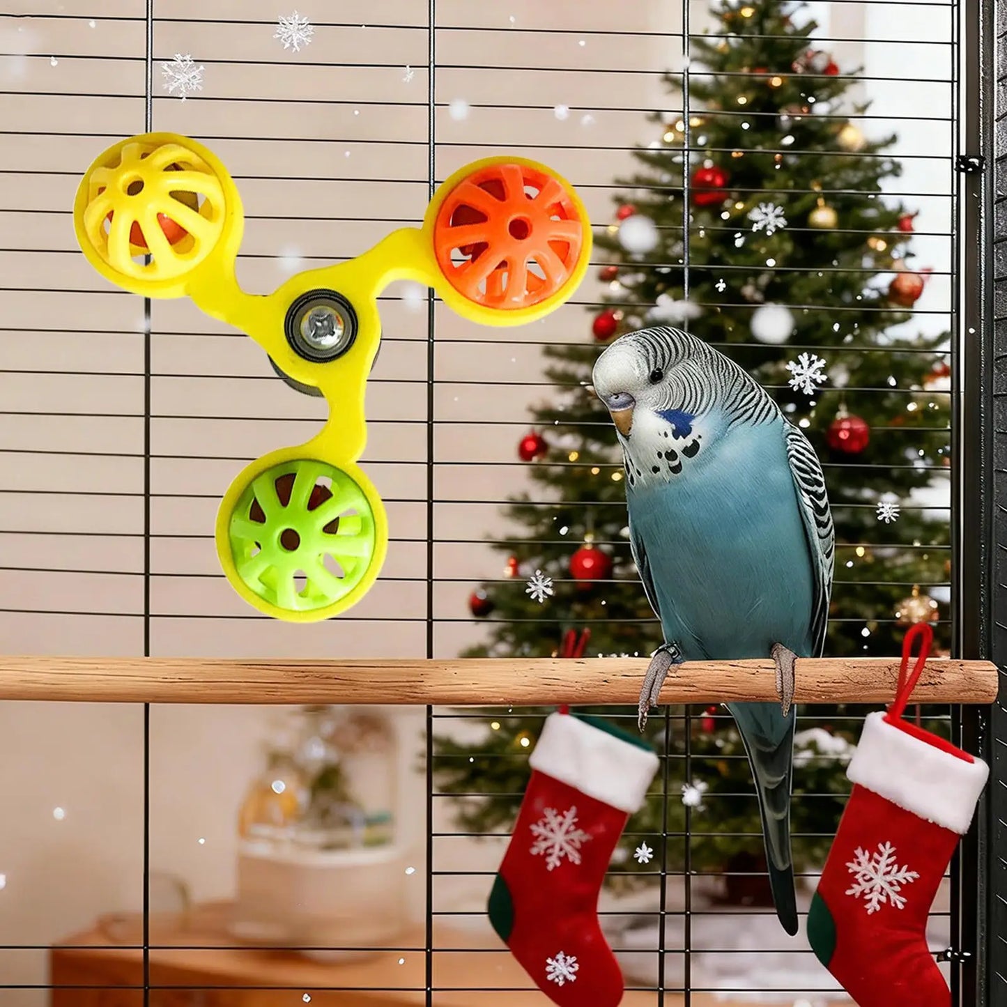 Interactive Rotating Windmill Bird Toy with Bells