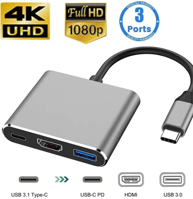 3-in-1 USB-C Hub with 4K HDMI, USB 3.0 & 100W PD Charging