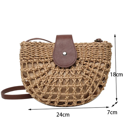 Handmade Half Moon Straw Crossbody Bag