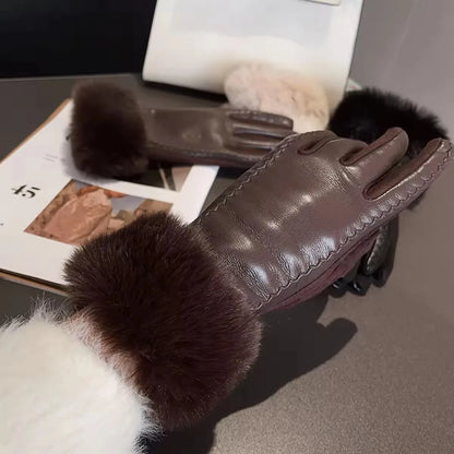 Women’s Winter PU Leather Warm Gloves