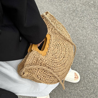 Handwoven Bohemian Straw Shopper Tote Bag