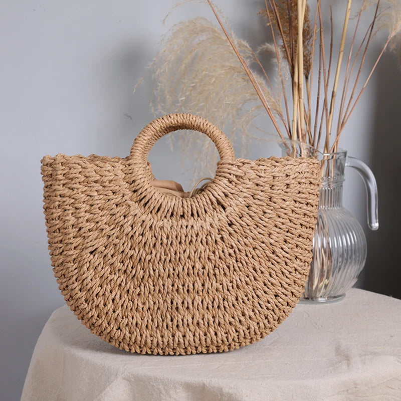 Bohemian Woven Straw Tote Crossbody Bag