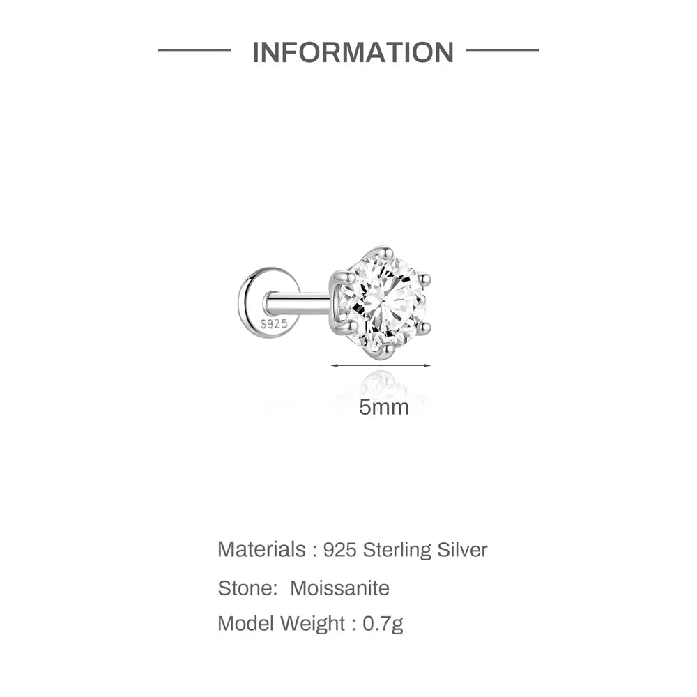 925 Sterling Silver Round Moissanite Stud Earring