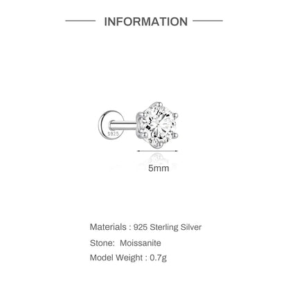 925 Sterling Silver Round Moissanite Stud Earring