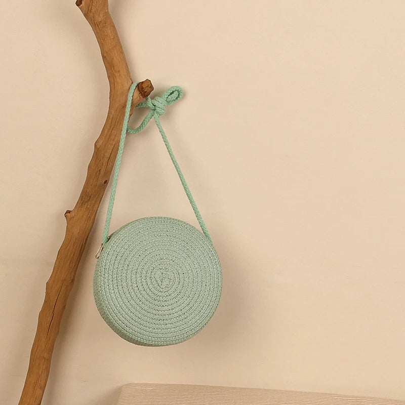Handwoven Round Straw Crossbody Bag
