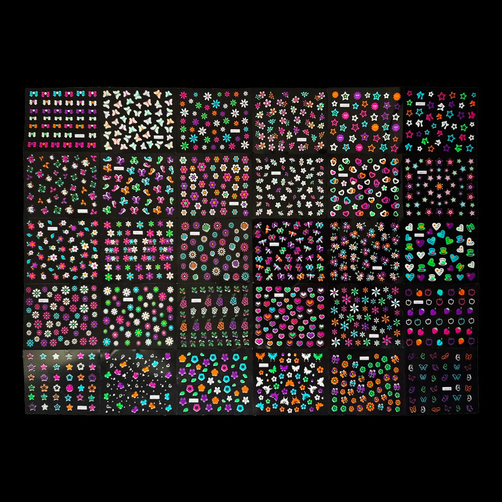 30 Sheets 3D Neon Nail Stickers