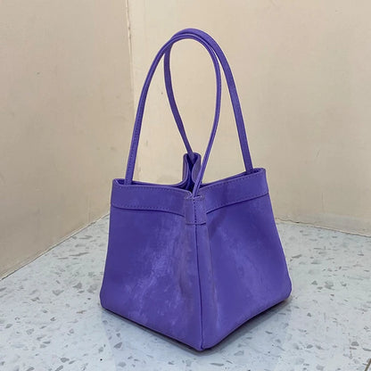 Custom Name Suede Leather Shoulder Bag with Top Handle