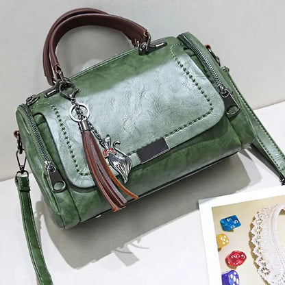 Vintage PU Leather Boston Handbag
