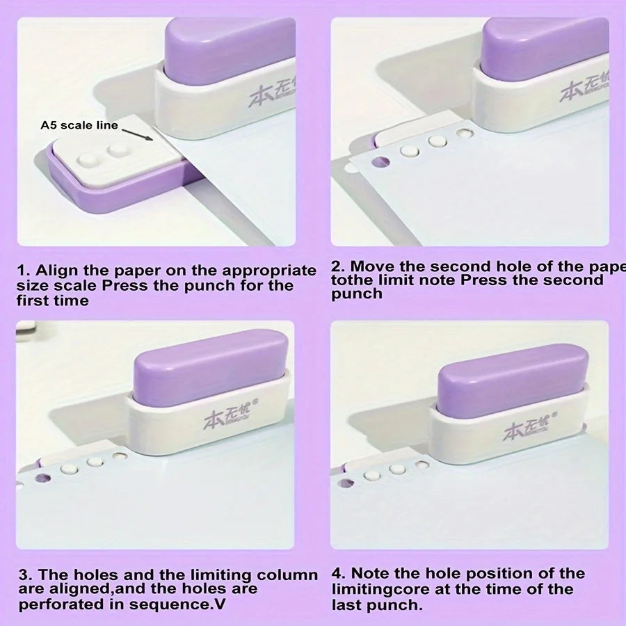 Compact 5-Hole Punch for Notebooks, Planners & Office Documents