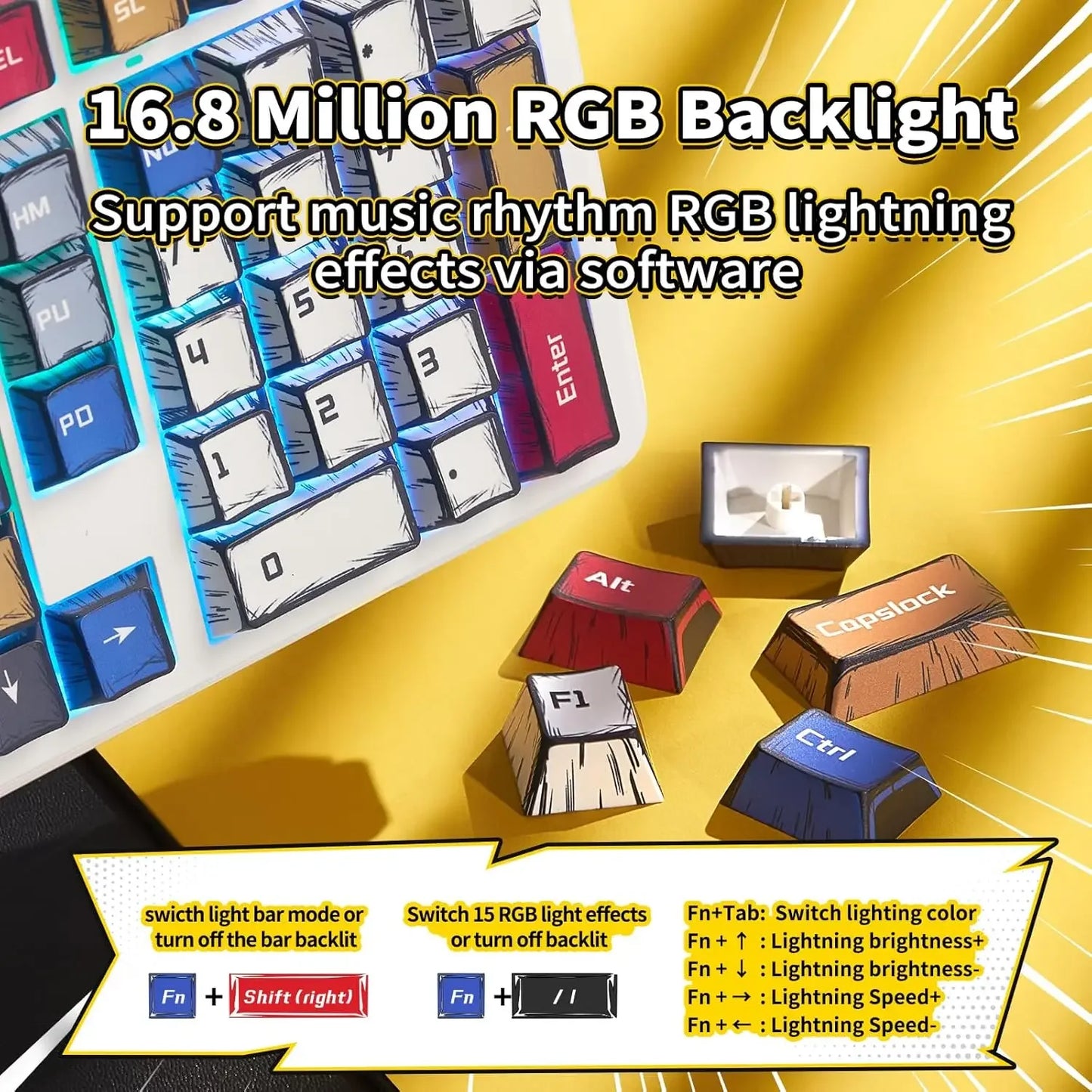 RGB Hot-Swappable Gaming Keyboard with PBT Comic Keycaps