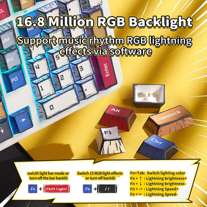 RGB Hot-Swappable Gaming Keyboard with PBT Comic Keycaps